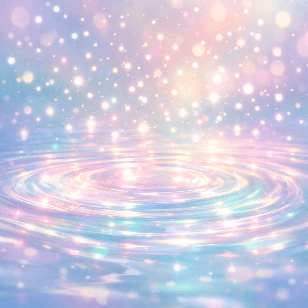 Pastel-colored rippling water with sparkling light reflections and glowing bokeh